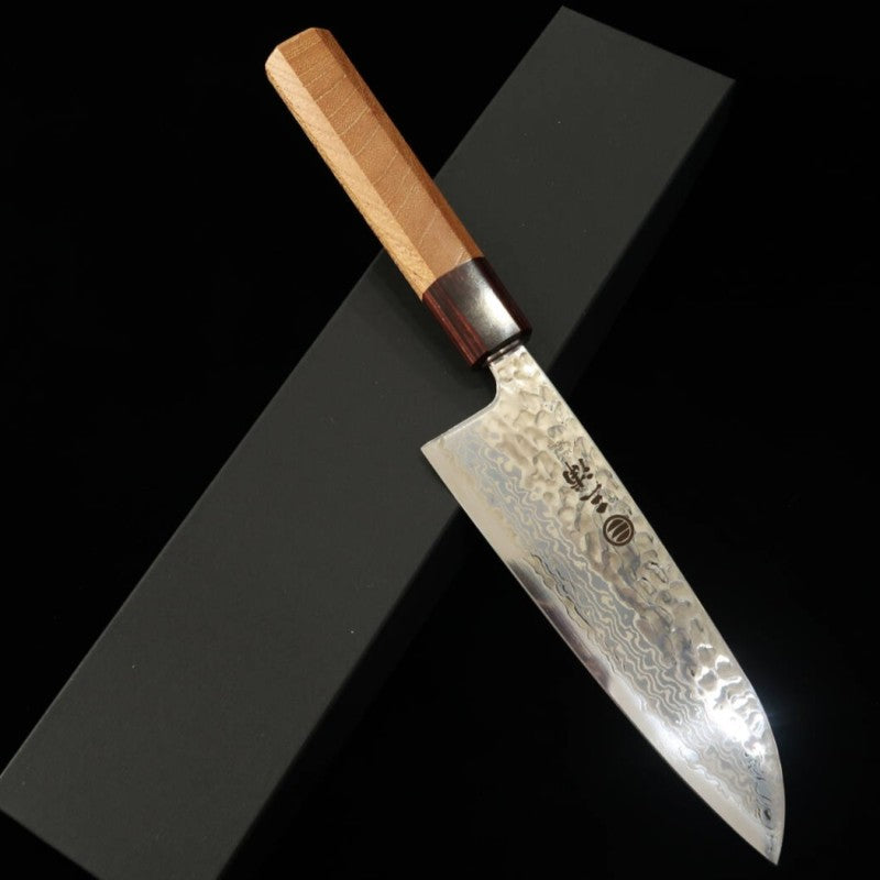 三浦 MIURA 三徳 銀紙三号 鎚目 白ダマスカス 欅柄 (165mm)
