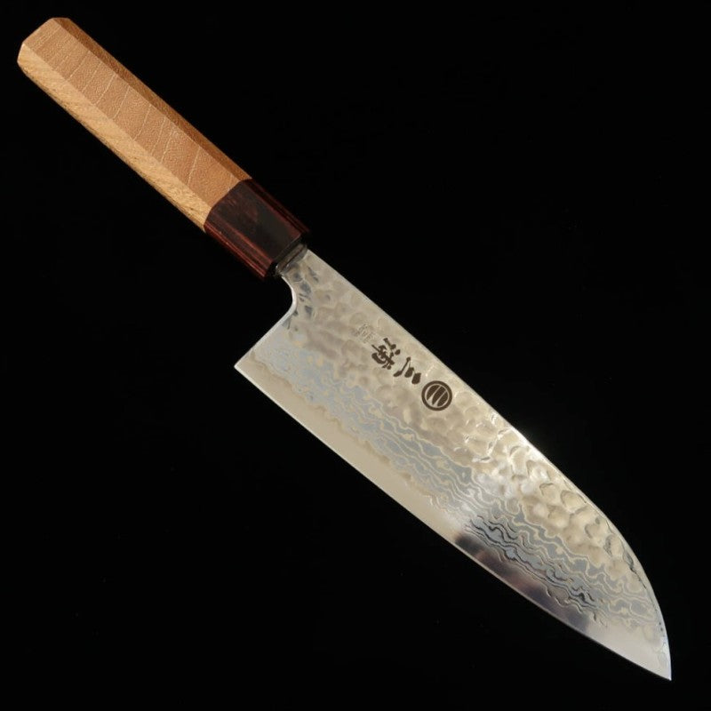三浦 MIURA 三徳 銀紙三号 鎚目 白ダマスカス 欅柄 (165mm)