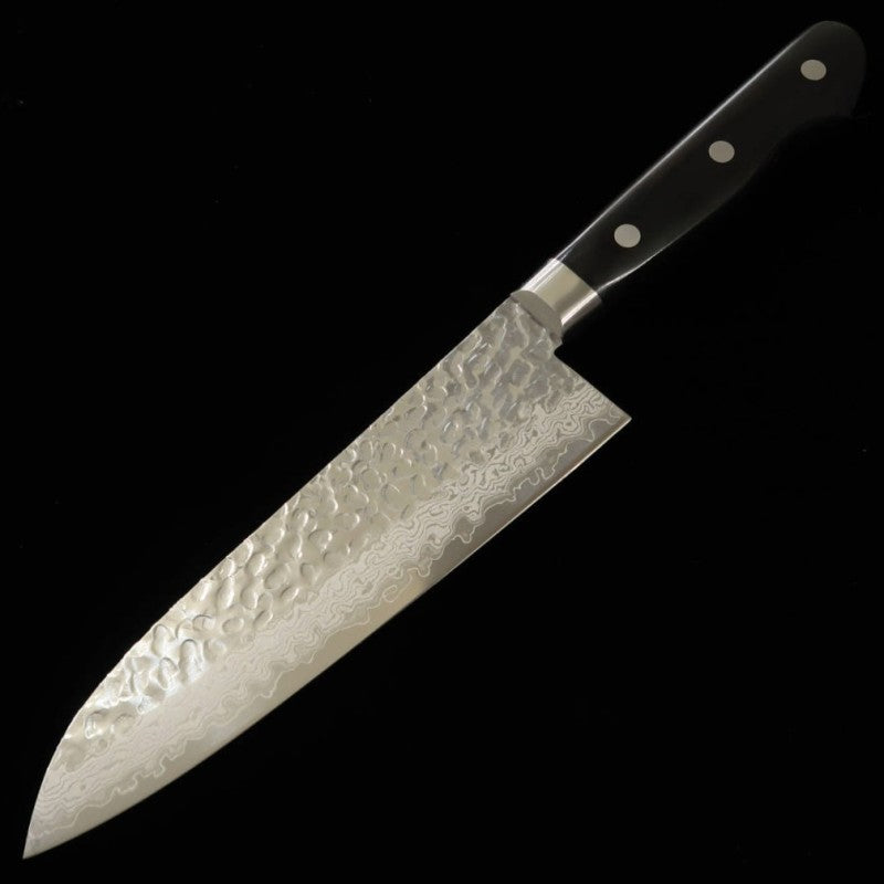 Miura Santoku acier inoxydable Damas 17 couches martelé manche en bois composite noir (180 mm)