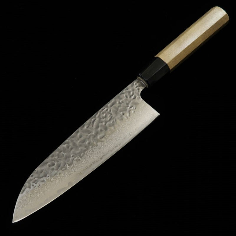 MIURA Santoku AUS10 Damasco martillado mango octogonal de magnolia (165 mm)