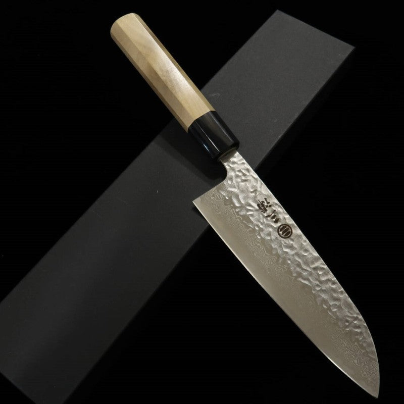 MIURA Santoku AUS10 Damasco martillado mango octogonal de magnolia (165 mm)