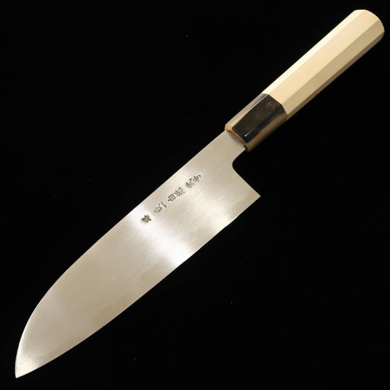 Miura Chou Santoku papel blanco nº2 acabado hairline mango octogonal de magnolia (180mm)