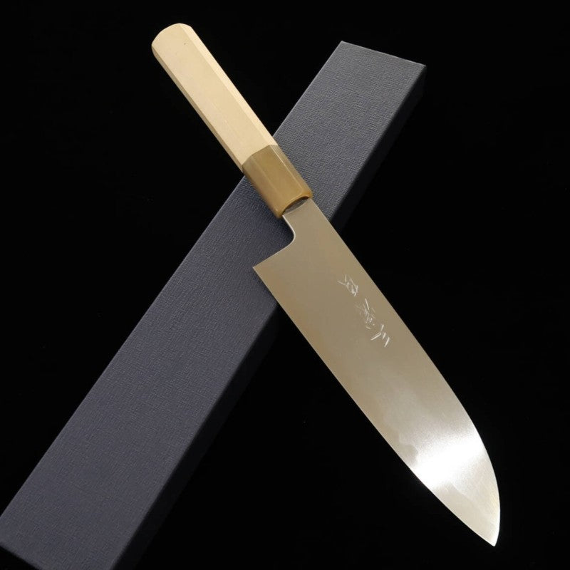MIURA Itadaki Miura Itadaki, forjada por Yoshikazu Tanaka – santoku Shirogami #2, acabamento hairline, cabo octogonal em magnólia (180 mm)