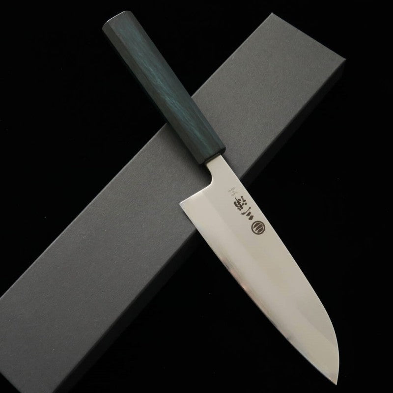 MIURA, Santoku, Acier blanc n°1, manche octogonal en chêne indigo (165mm)