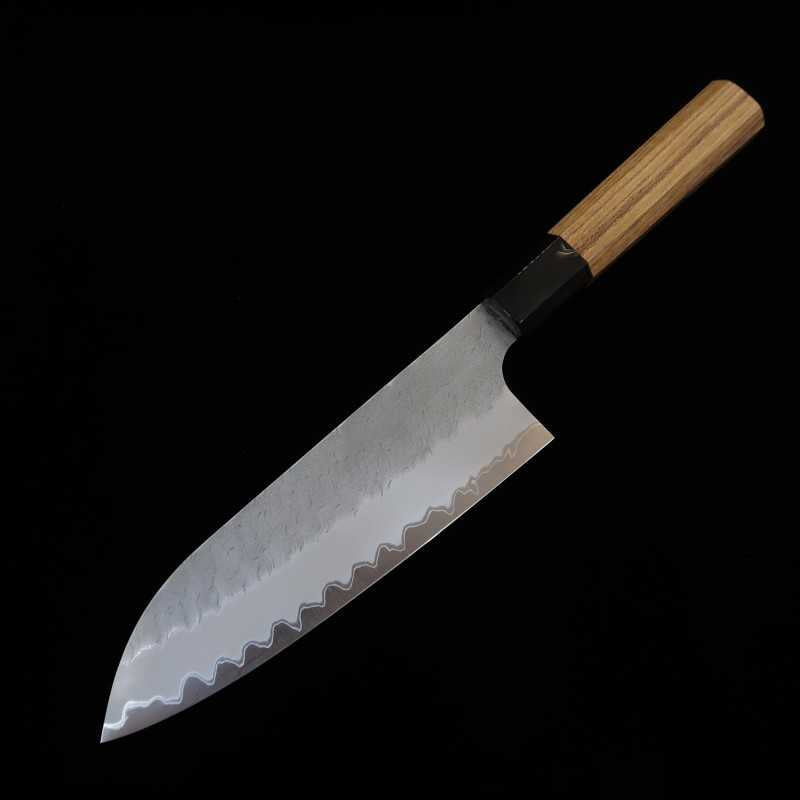  Santoku Nigara Aogami super Acabamento martelado com cabo de teca (180mm)