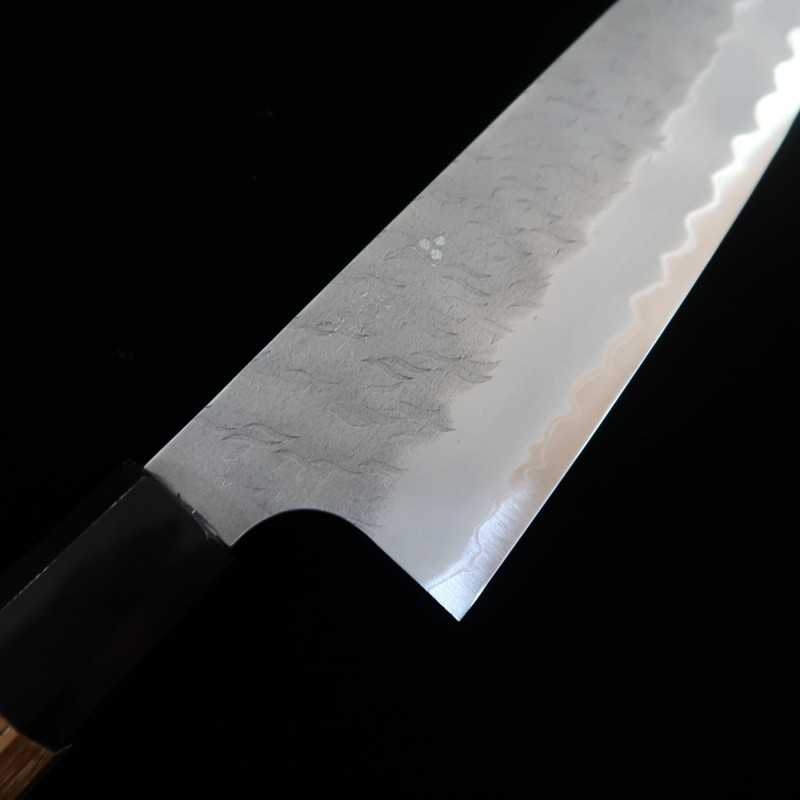  Santoku Nigara Aogami super Acabamento martelado com cabo de teca (180mm)