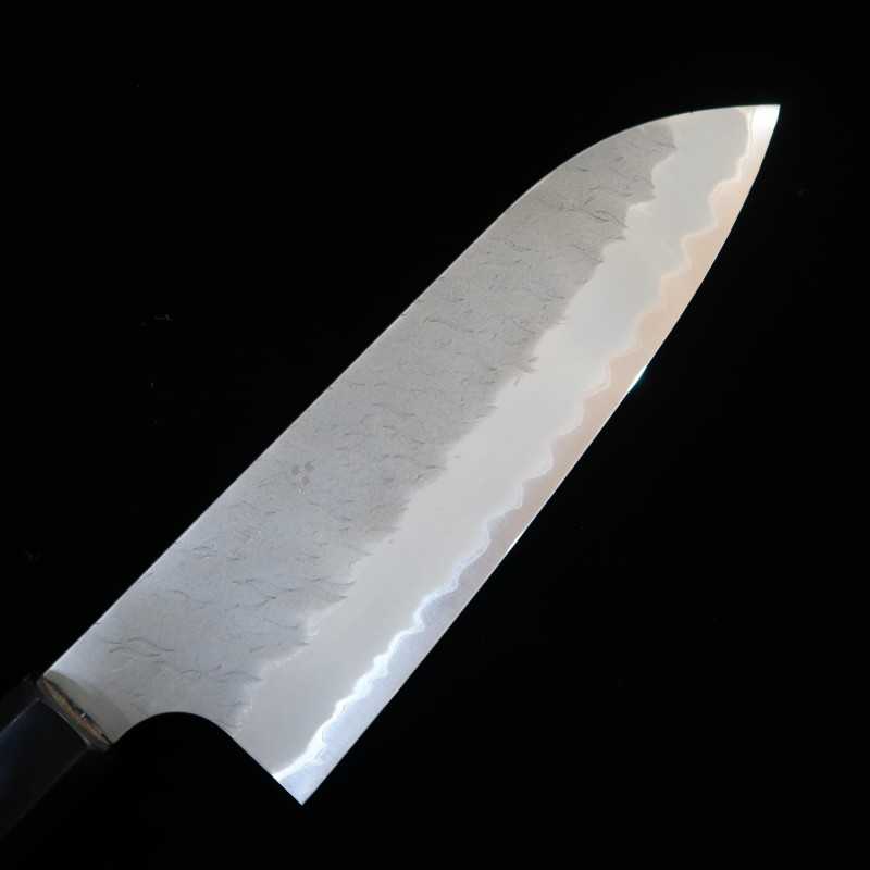  Santoku Nigara Aogami super Acabamento martelado com cabo de teca (180mm)