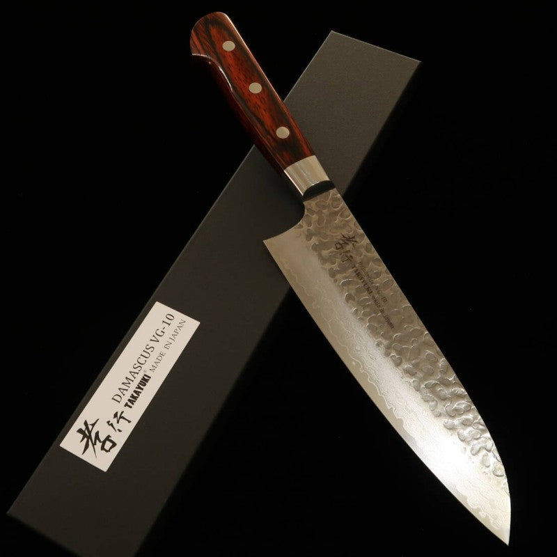 Sakai Takayuki Santoku VG10 33 camadas Damasco, martelado, cabo de mogno (180mm)