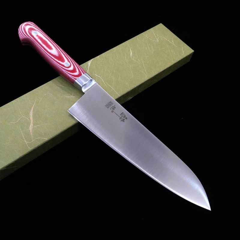 Santoku SUISIN INOX PREMIUM com cabo de micarta vermelho/branco (180 mm)
