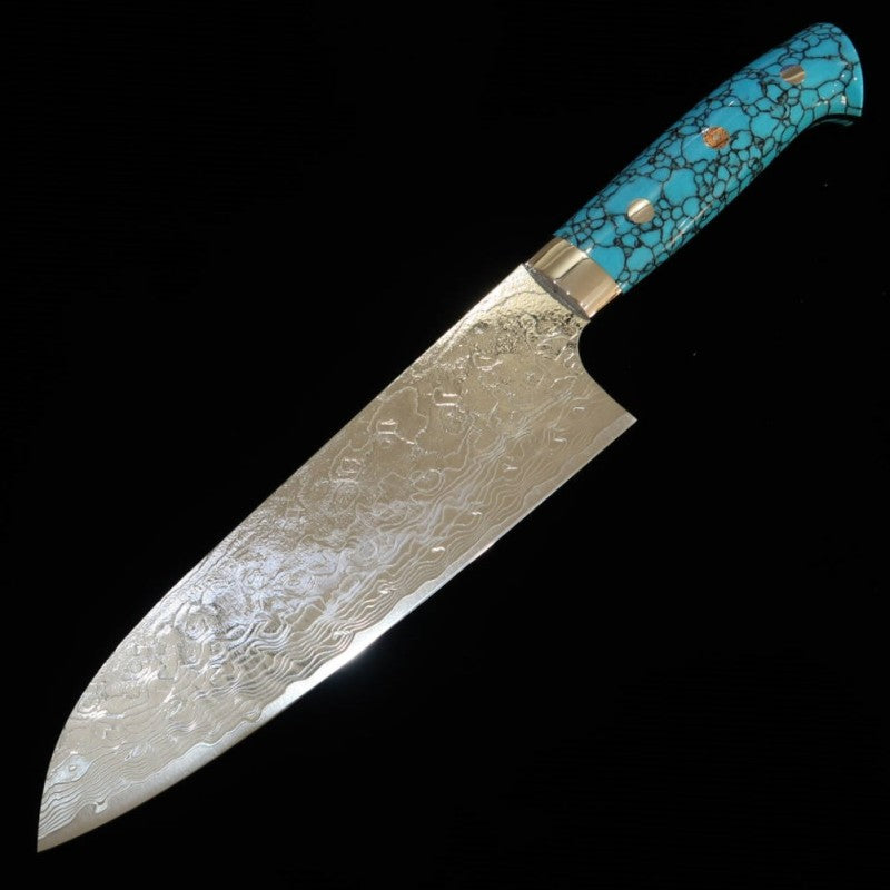 SAJI TAKESHI Santoku R2 Diamond Finish Blue Turquoise (180mm)