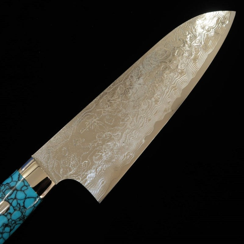 SAJI TAKESHI Santoku R2 Diamond Finish Blue Turquoise (180mm)