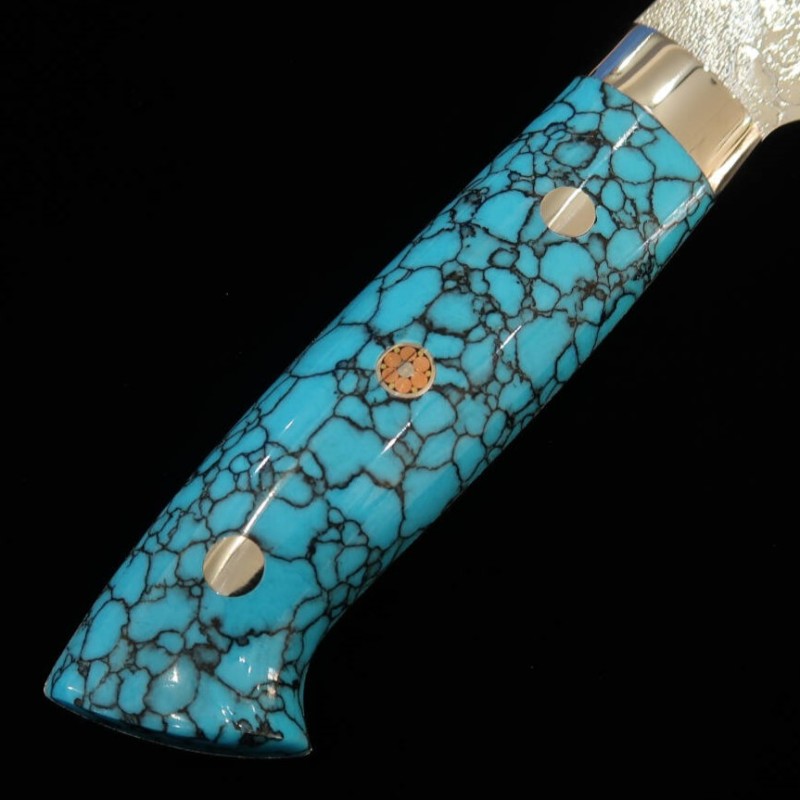 SAJI TAKESHI Santoku R2 Diamond Finish Blue Turquoise (180mm)
