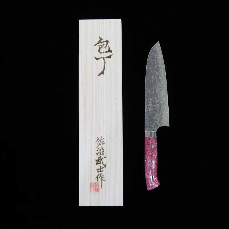 佐治武士 SAJI TAKESHI R2 ダイヤモンドフィニッシュ 三徳 レッド＆ホワイト ターコイズ (180mm)