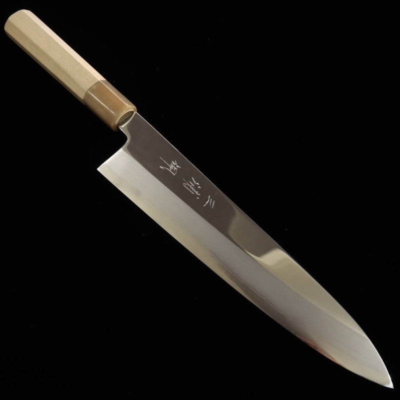 Gyuto de un solo filo MIURA OBIDAMA Nakagawa Satoshi, Ginsan, acabado espejo, mango octogonal de magnolia (240mm)