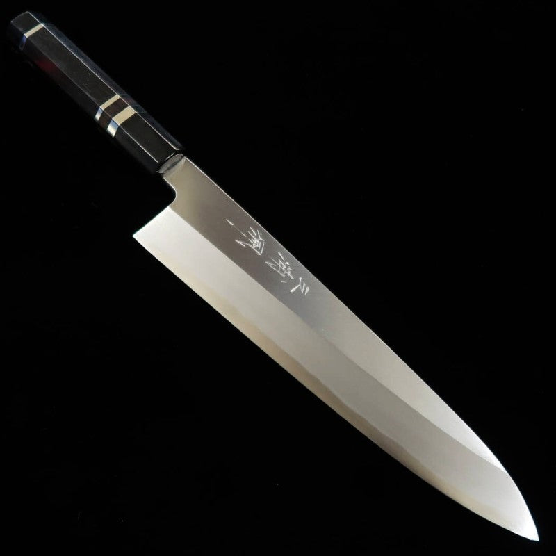 Gyuto Miura Obidama Single-edged Blue steel No. 2, Ebony Silver-wrapped Handle (240mm) 