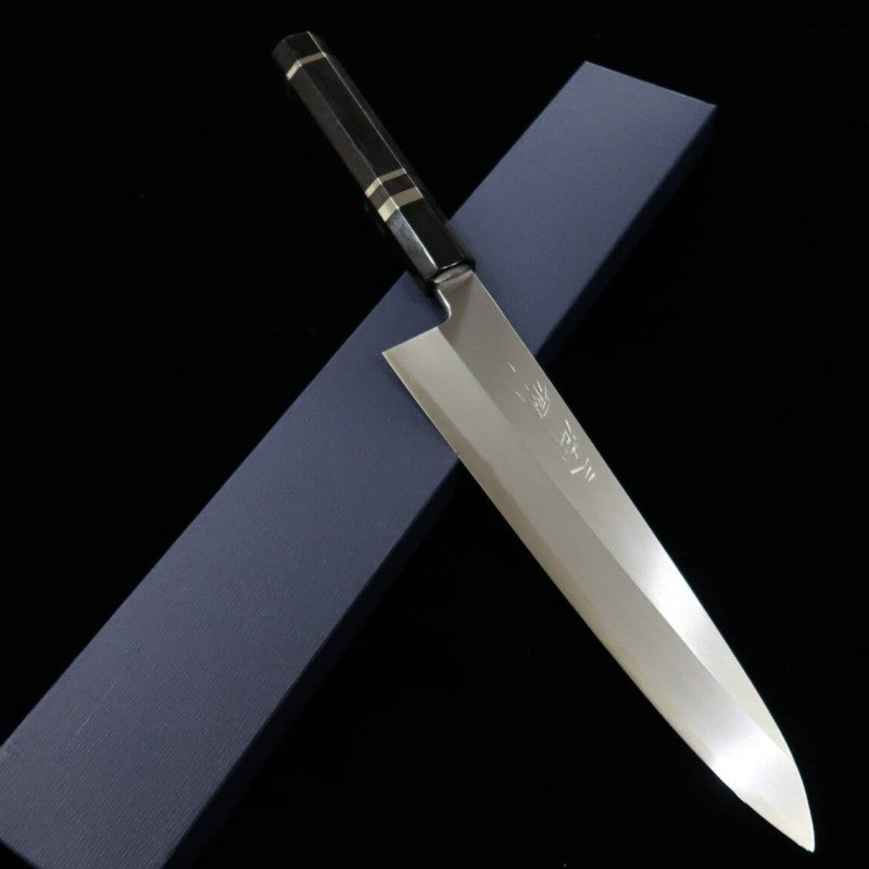 Gyuto Miura Obidama Single-edged Blue steel No. 2, Ebony Silver-wrapped Handle (240mm) 