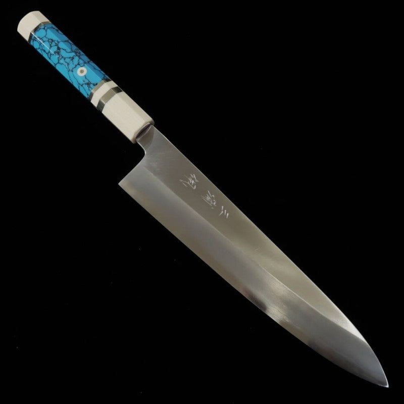 Gyuto MIURA Obidama Single-edged, Ginsan Steel Turquoise Custom Handle (240mm) 