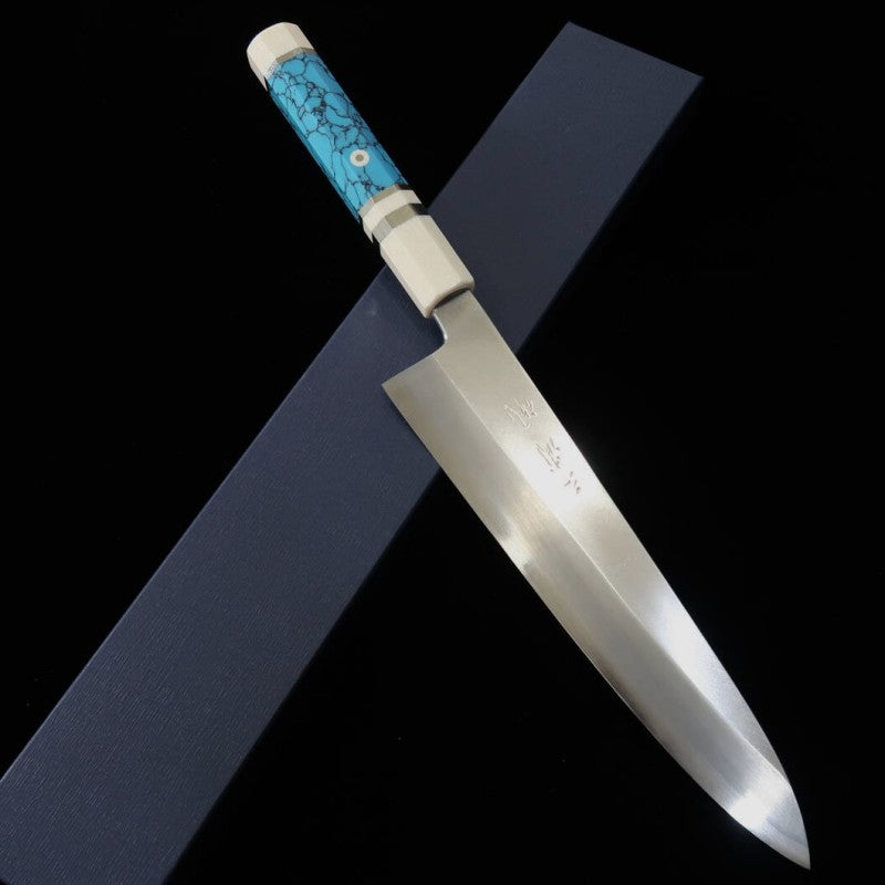 Gyuto MIURA Obidama Single-edged, Ginsan Steel Turquoise Custom Handle (240mm) 