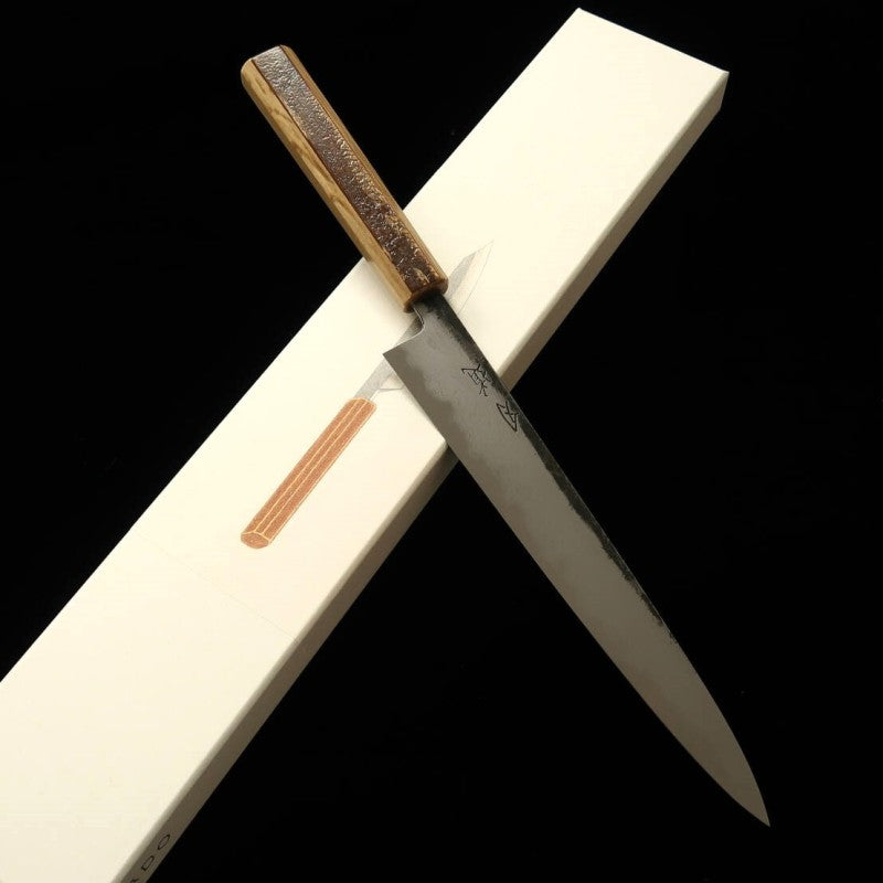 刃道 HADO 墨 筋引 青紙一号 黒打ち ダマスカス 桜皮霜降柄 （240/270mm）