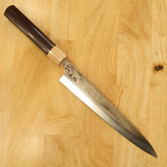  Sujihiki Yuta Katayama Inox VG10 Damasco Acabamento Polido Cabo Rosewood Castanho (240/270mm)