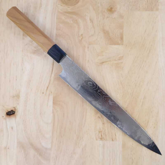 Sujihiki Yuta Katayama Inox VG10 Acabamento Níquel Damasco cabo Keyaki Octogonal (240/270mm)