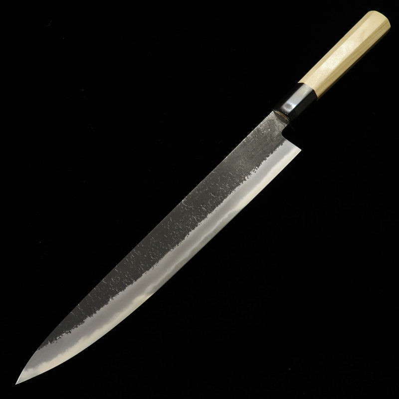 Mikataya Hinoura Acier Blanc n°2, finition kuro-uchi, finition poire, manche octogonal en magnolia, couteau à trancher (240/270 mm)