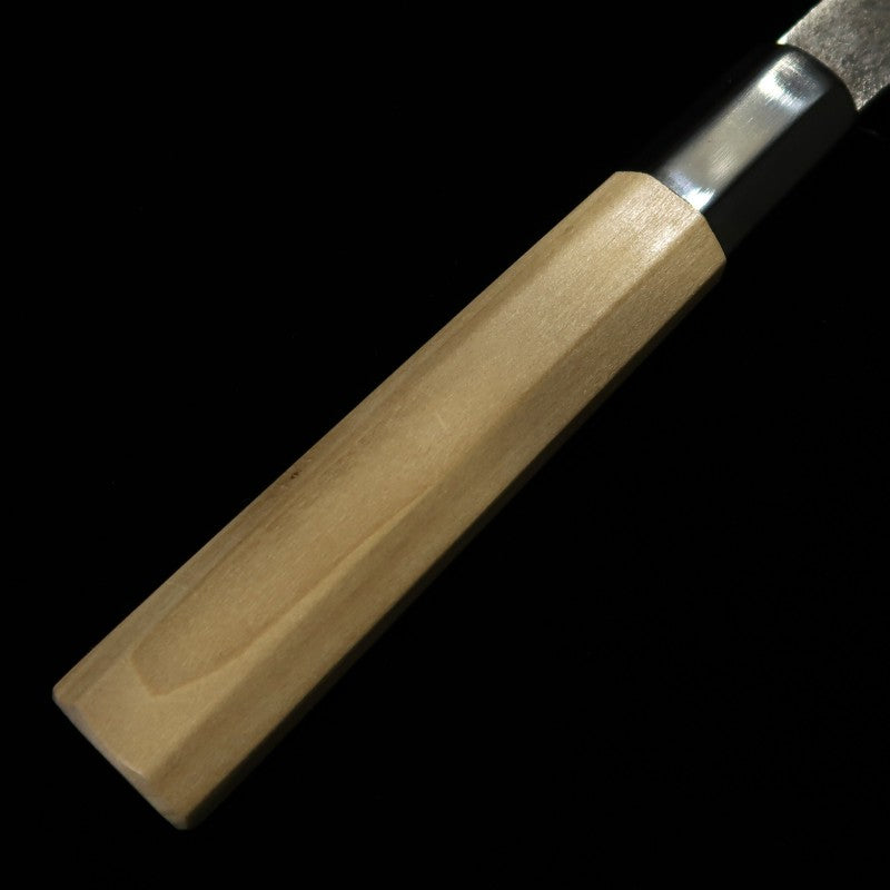 Mikataya Hinoura Acier Blanc n°2, finition kuro-uchi, finition poire, manche octogonal en magnolia, couteau à trancher (240/270 mm)