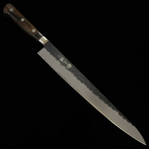 MIURA Sujihiki Aogami Super Acabamento Martelado Preto Cabo Marrom Escuro (240mm)
