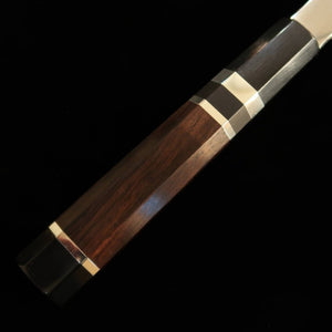Tadokoro Hamono Makoto, finition miroir, acier Gin-san n°3, Sujihiki, manche ébène avec virole argentée (240mm)