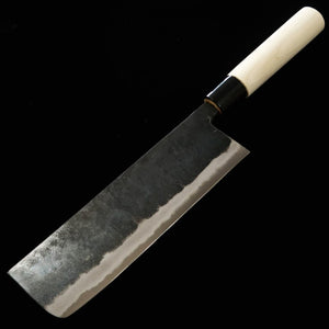 Miura MIURA Wide Nakiri (cuchillo para mochi) Shirogami #2 acabado negro mango de magnolia con taco de apoyo (185 mm)