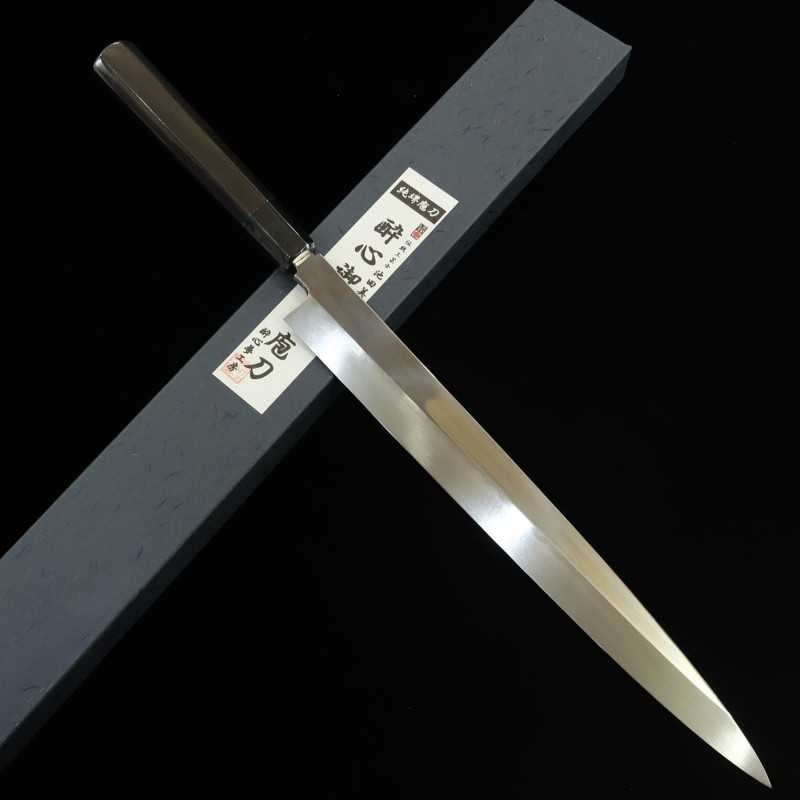 SUISIN Ikeda Miwa White Paper n°2 Mizumoto-yaki Yanagiba, finition miroir, manche octogonal en ébène (330mm)