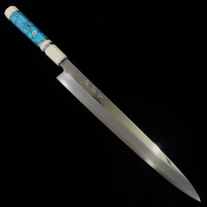Yanagiba MIURA Obidama VG10 acabamento espelhado cabo turquesa personalizado (300mm)