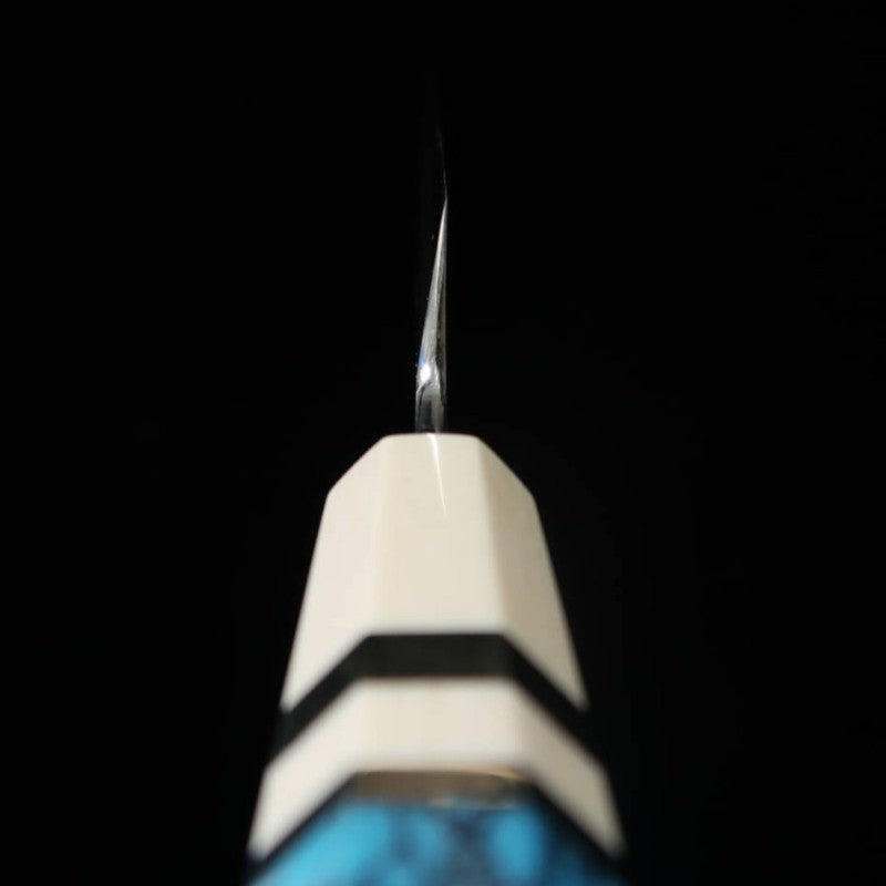 MIURA Obidama, Yanagiba, VG10, Finition miroir, Manche personnalisé turquoise (300mm)
