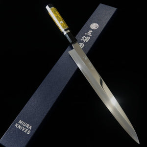 Yanagiba MIURA Obidama VG10 mirror finish custom handle purple (300mm) 