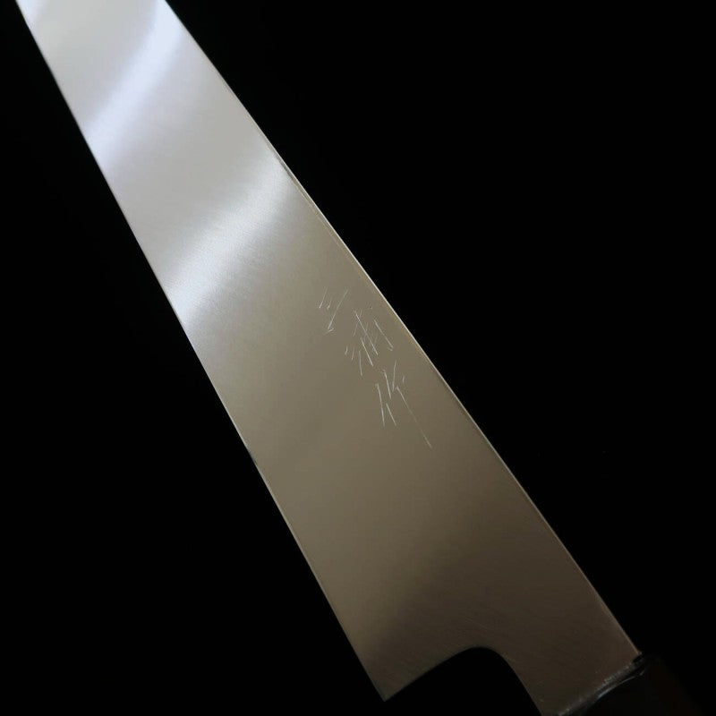 MIURA, Yanagiba, Acier Gin n°3, avec rainure pour l'écoulement du sang, Manche en ébène, Fourreau en magnolia (330 mm)