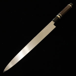 MIURA, Yanagiba, Gin-san n°3, avec rainure pour l'écoulement du sang, manche en ébène avec bagues argentées, fourreau en magnolia (330 mm)