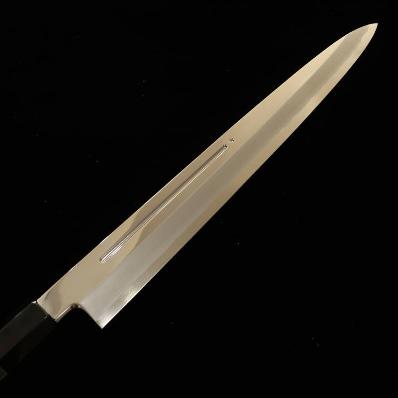 MIURA, Yanagiba, Gin-san n°3, avec rainure pour l'écoulement du sang, manche en ébène avec bagues argentées, fourreau en magnolia (330 mm)