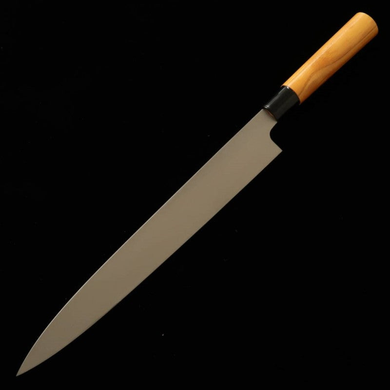 Miwa Yanagiba acier blanc n°1, finition noire, manche en orme (270 mm)