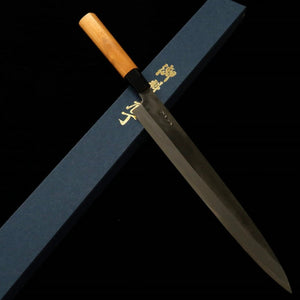 Miwa Yanagiba acier blanc n°1, finition noire, manche en orme (270 mm)