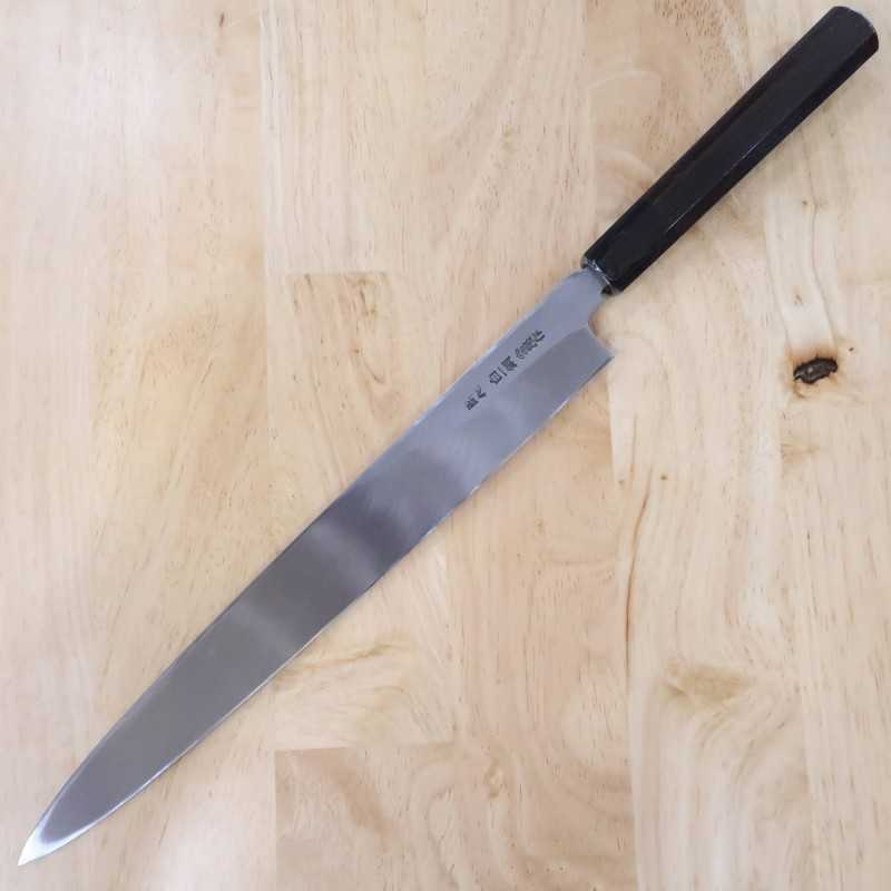 SUISIN Denshō yanagiba Shirogami n°1, poli miroir, manche octogonal en ébène (270/300 mm)
