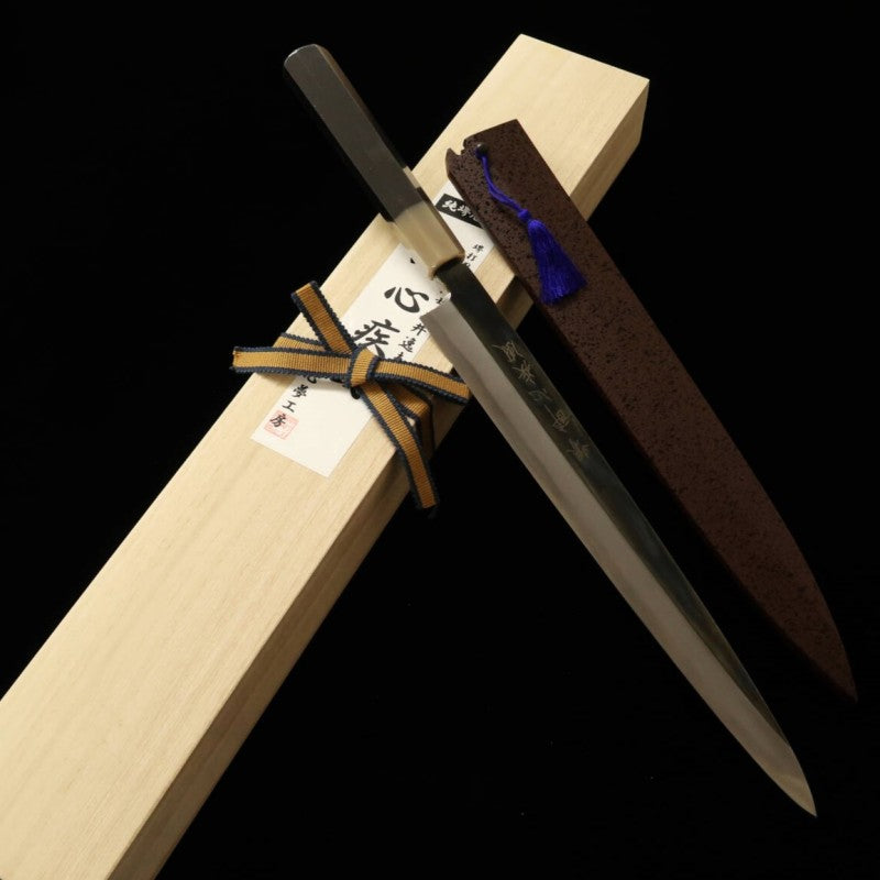 Kiritsuke yanagiba Hayate  SUISIN por Itsuo Doi Aogami 2 Honkasumi Acabamento Espelhado black (300mm) 