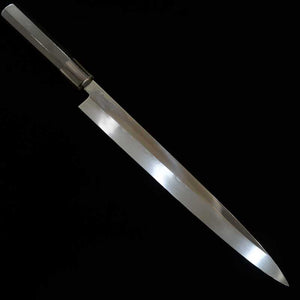 Suishin SUISIN por Miwa Ikeda, Yanagiba Mizumoto Yaki, aço branco nº 2, acabamento espelhado, cabo octogonal de ébano (300mm)