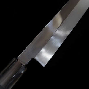 Suishin SUISIN por Miwa Ikeda, Yanagiba Mizumoto Yaki, aço branco nº 2, acabamento espelhado, cabo octogonal de ébano (300mm)