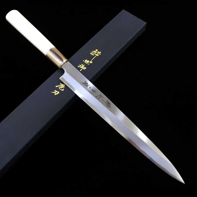 SUISIN cuchillo yanagiba Shirogami nº 2 con funda de magnolia -Monte Fuji- (240 mm)