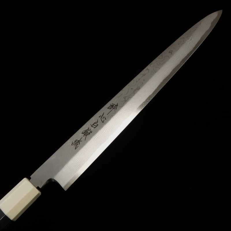 酔心 SUISIN 富樫憲治作 白鍛流 柳刃 白紙一号 黒檀両輪人口象牙柄 塗鞘 (300mm)