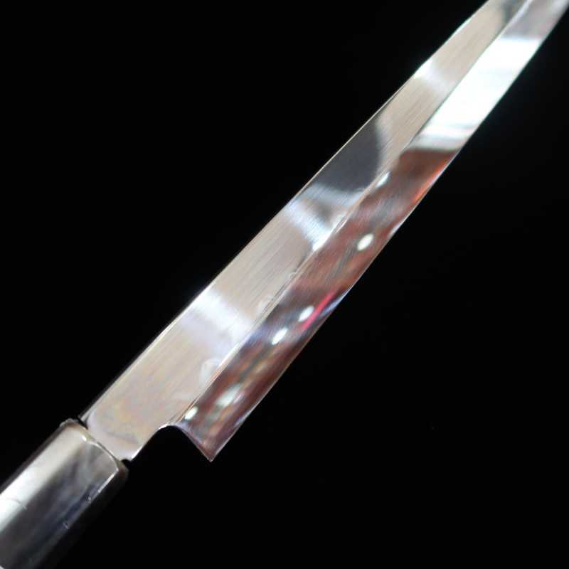  Yanagiba Honyaki SUISIN Shirogami nº 1 acabamento espelhado cabo customizado Forjada por Ikeda san (300 mm)