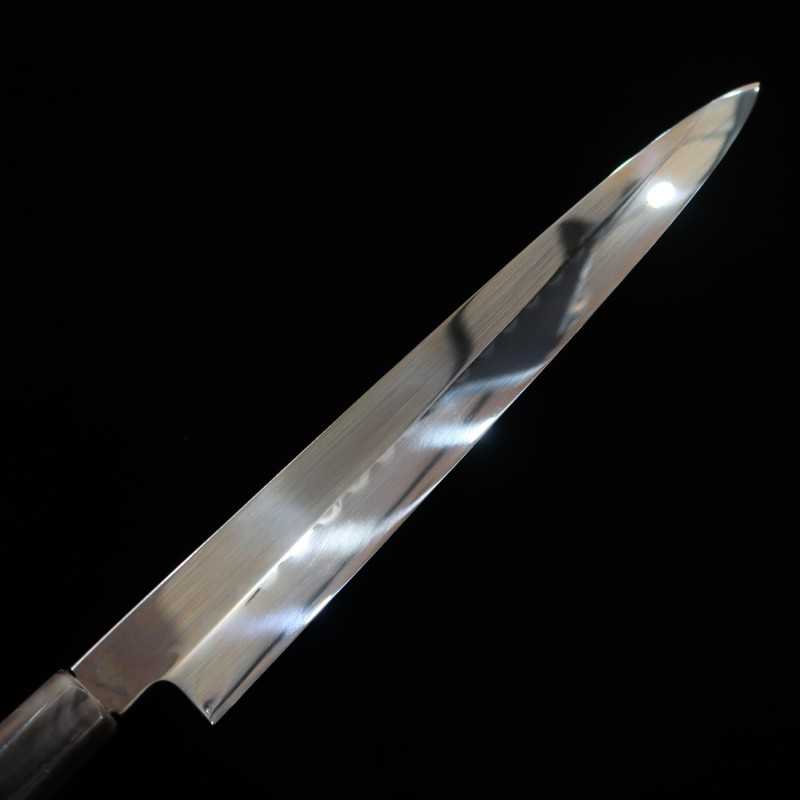  Yanagiba Honyaki SUISIN Shirogami nº 1 acabamento espelhado cabo customizado Forjada por Ikeda san (300 mm)
