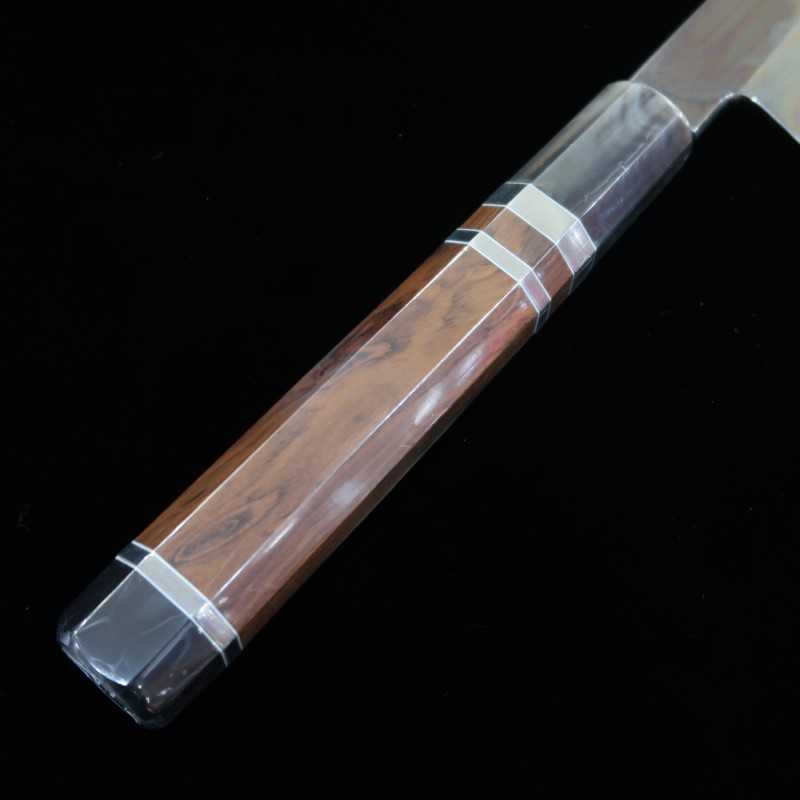  Yanagiba Honyaki SUISIN Shirogami nº 1 acabamento espelhado cabo customizado Forjada por Ikeda san (300 mm)