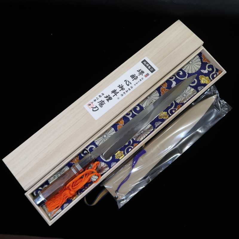  Yanagiba Honyaki SUISIN Shirogami nº 1 acabamento espelhado cabo customizado Forjada por Ikeda san (300 mm)