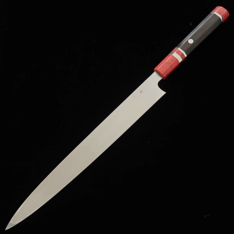 TADOKORO HAMONO, Yanagiba,Gin-san, Makoto Sakumon, Finition miroir, Manche en ébène (300 mm)